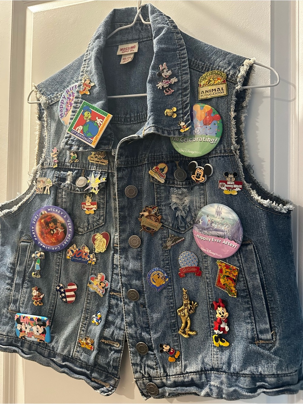 Kids Denim Vest Jacket with Disney Pin Collection - Blue